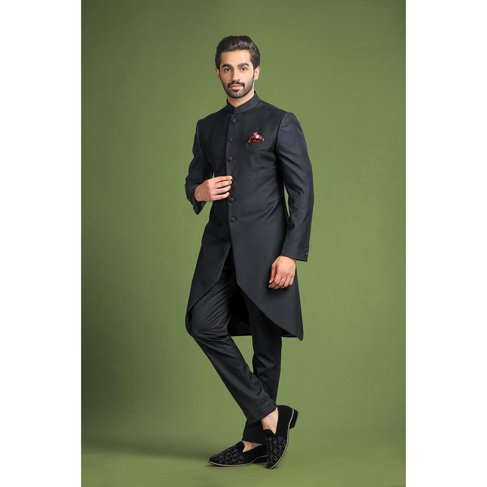 CHAR CHAAND Black Trail Achkan Sherwani