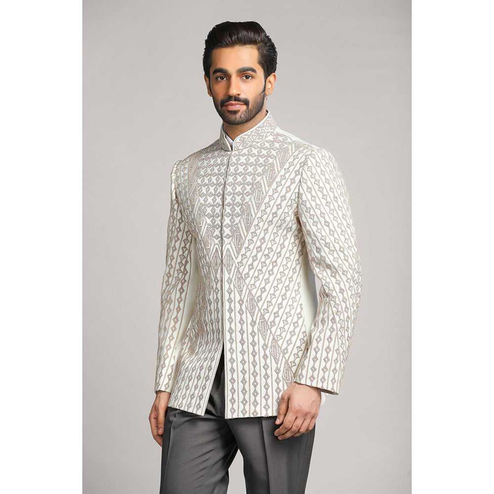 CHAR CHAAND Ivory Geometry Bandhgala