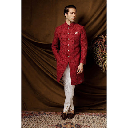 CHAR CHAAND Regal Oxblood Wine Achkan Sherwani