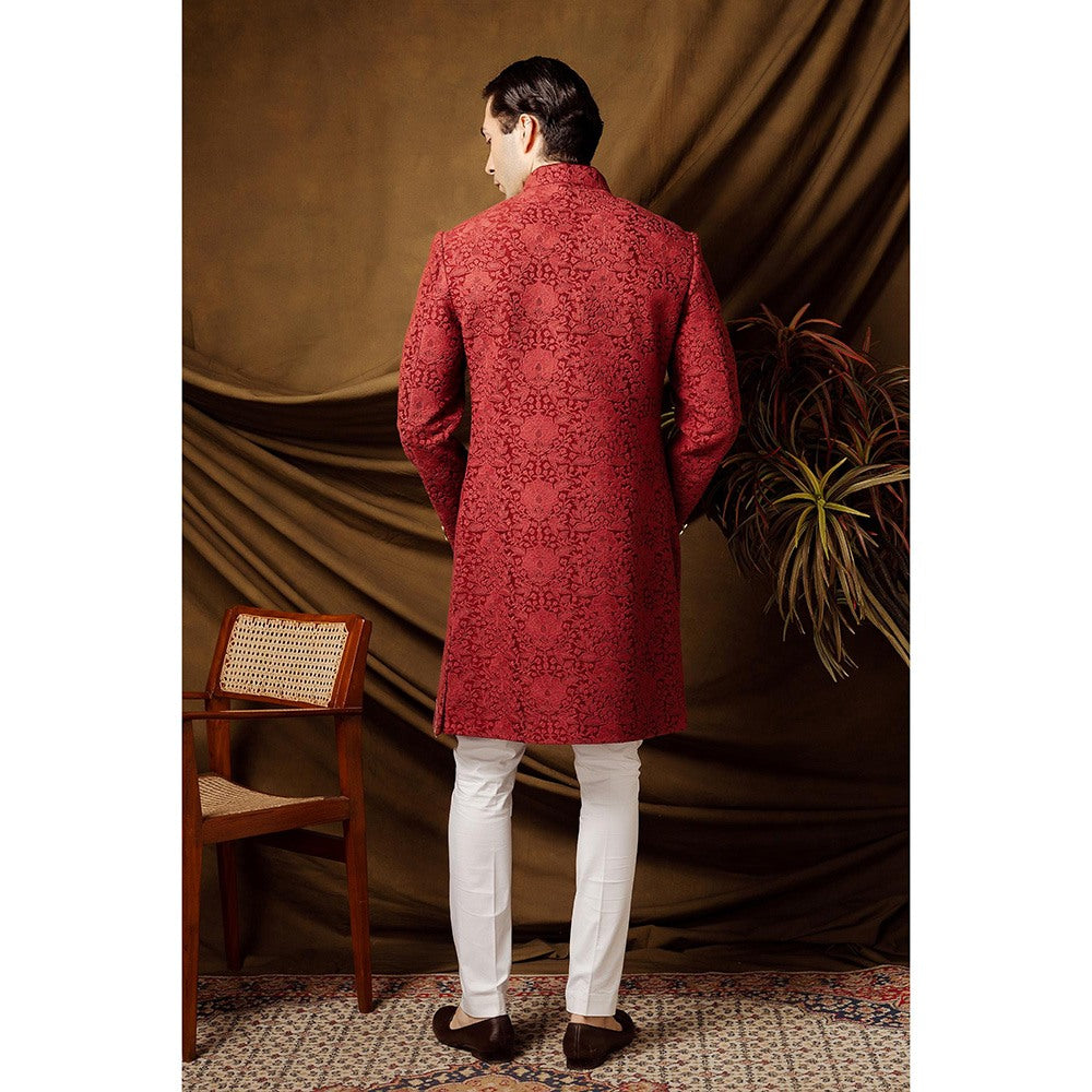 CHAR CHAAND Regal Oxblood Wine Achkan Sherwani