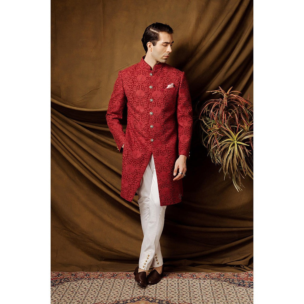 CHAR CHAAND Regal Oxblood Wine Achkan Sherwani
