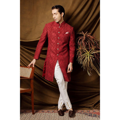 CHAR CHAAND Regal Oxblood Wine Achkan Sherwani
