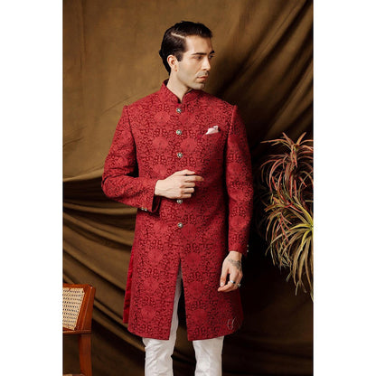 CHAR CHAAND Regal Oxblood Wine Achkan Sherwani