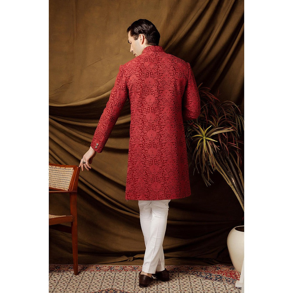 CHAR CHAAND Regal Oxblood Wine Achkan Sherwani