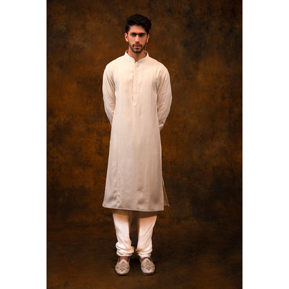 CHAR CHAAND Celestial Ivory Aari and Zardozi Sherwani with Kurta and Churidar with Stole