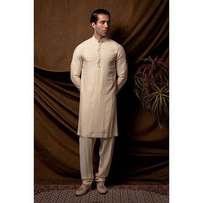 CHAR CHAAND Ivory Majesty Beadwork Sherwani with Kurta and Churidar with Stole