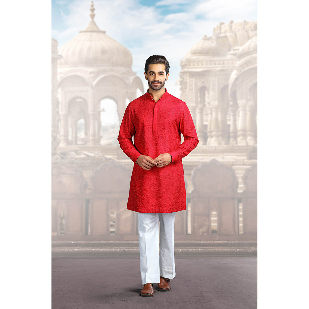 CHAR CHAAND Classic Red Thread Embroidered Kurta