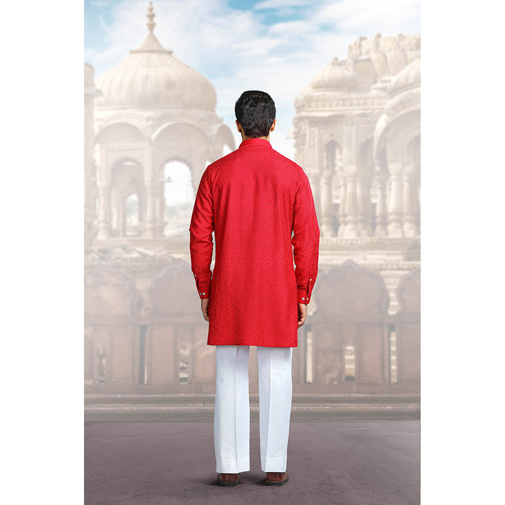 CHAR CHAAND Classic Red Thread Embroidered Kurta
