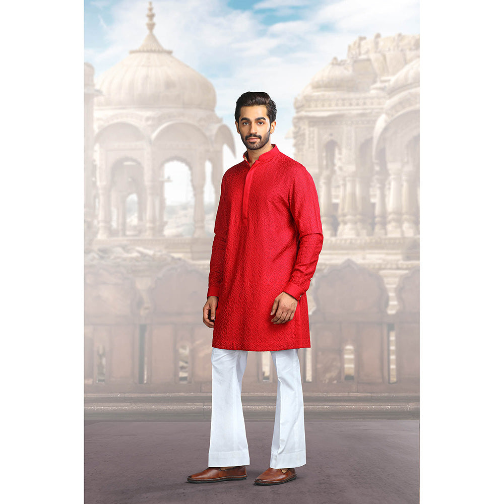 CHAR CHAAND Classic Red Thread Embroidered Kurta