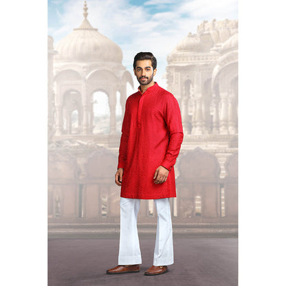 CHAR CHAAND Classic Red Thread Embroidered Kurta