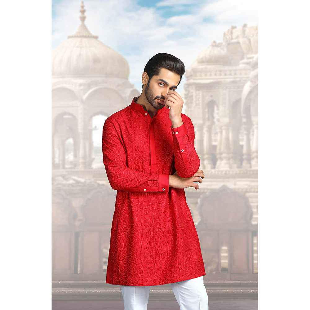CHAR CHAAND Classic Red Thread Embroidered Kurta