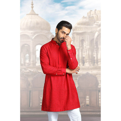CHAR CHAAND Classic Red Thread Embroidered Kurta