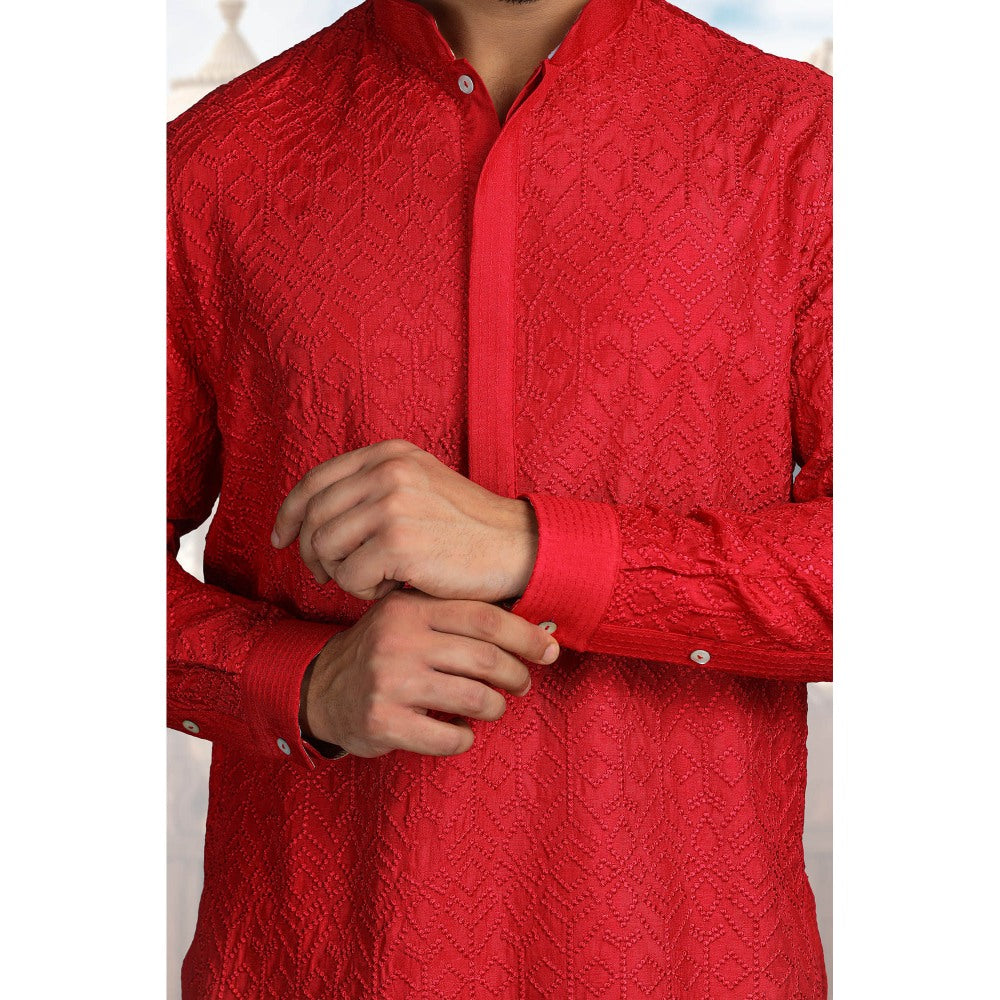 CHAR CHAAND Classic Red Thread Embroidered Kurta