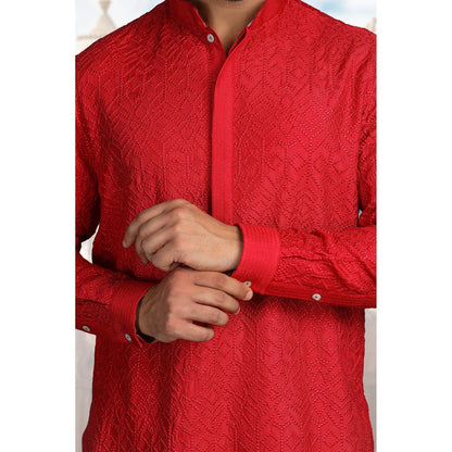 CHAR CHAAND Classic Red Thread Embroidered Kurta