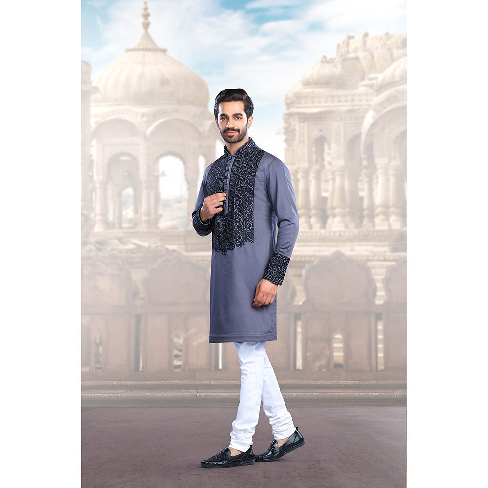 CHAR CHAAND Classic Grey Thread Embroidery Kurta