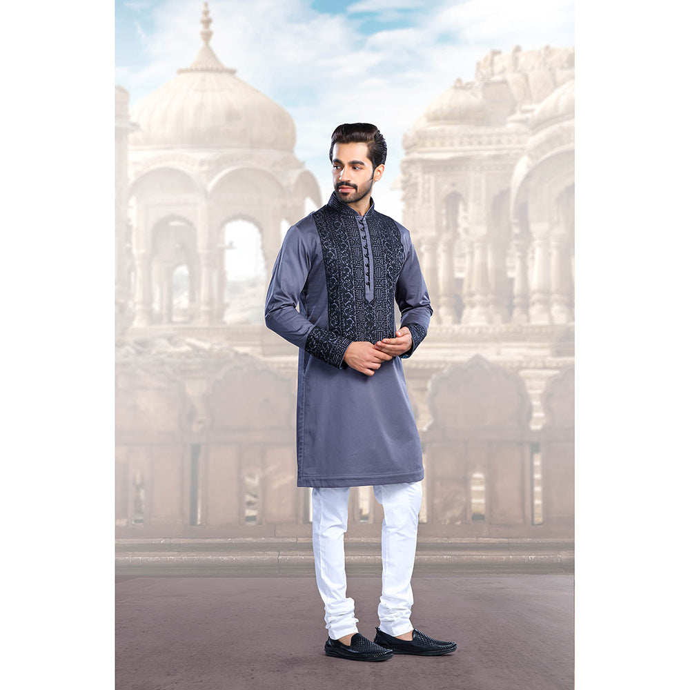 CHAR CHAAND Classic Grey Thread Embroidery Kurta
