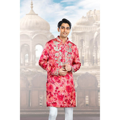 CHAR CHAAND Floral Embellished Rani Pink Kurta