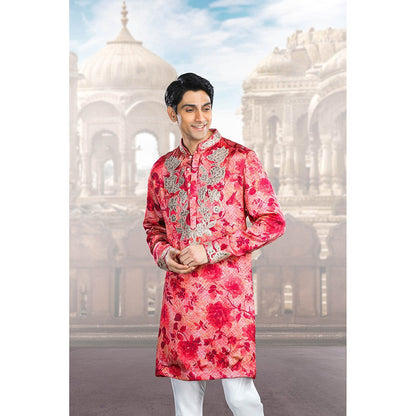 CHAR CHAAND Floral Embellished Rani Pink Kurta