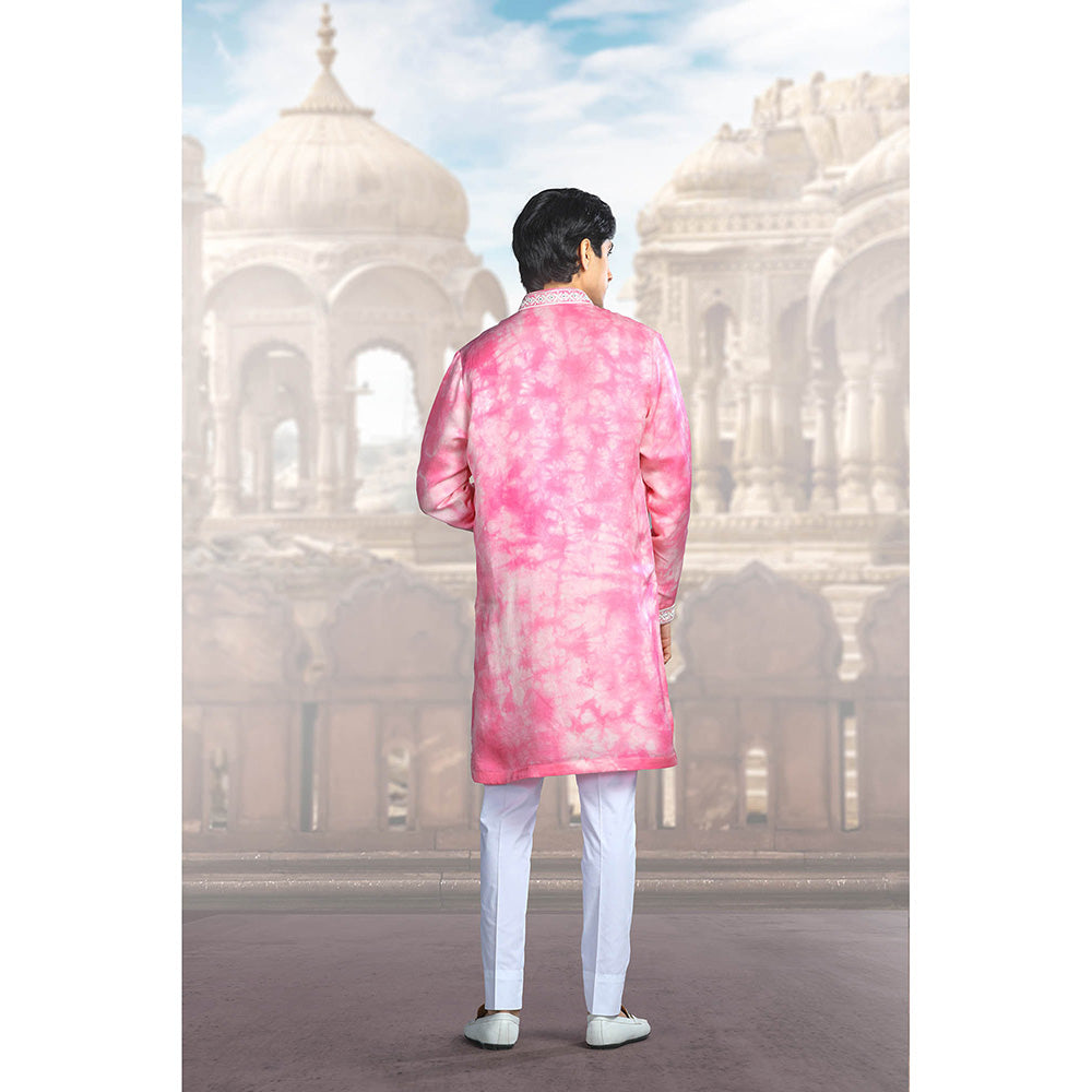 CHAR CHAAND Pink Rose Silk Embroidered Kurta