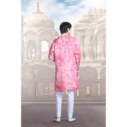CHAR CHAAND Pink Rose Silk Embroidered Kurta