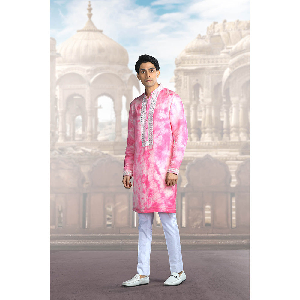 CHAR CHAAND Pink Rose Silk Embroidered Kurta