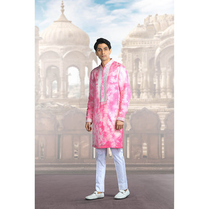 CHAR CHAAND Pink Rose Silk Embroidered Kurta