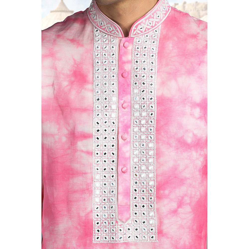 CHAR CHAAND Pink Rose Silk Embroidered Kurta