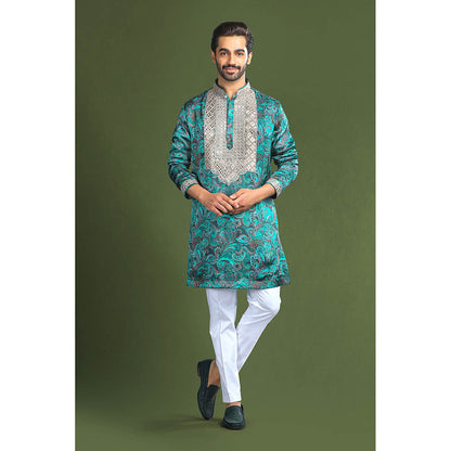 CHAR CHAAND Ocean Teal Embroidered Kurta for Men and Boys