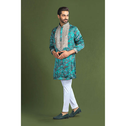 CHAR CHAAND Ocean Teal Embroidered Kurta for Men and Boys