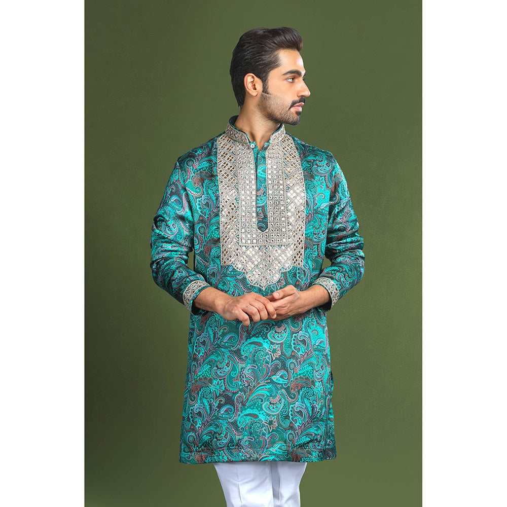 CHAR CHAAND Ocean Teal Embroidered Kurta for Men and Boys
