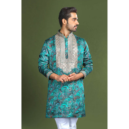 CHAR CHAAND Ocean Teal Embroidered Kurta for Men and Boys