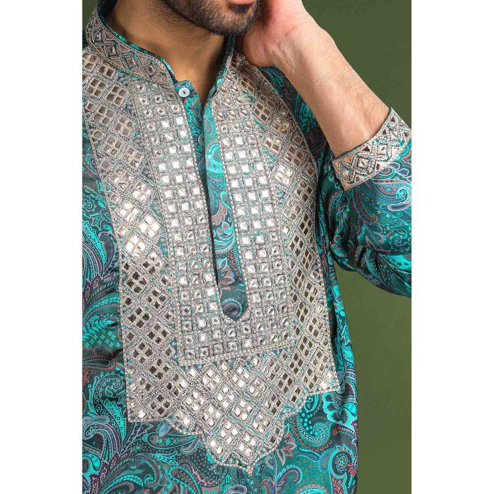 CHAR CHAAND Ocean Teal Embroidered Kurta for Men and Boys