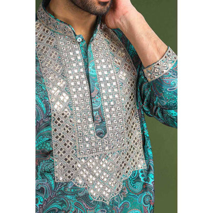 CHAR CHAAND Ocean Teal Embroidered Kurta for Men and Boys