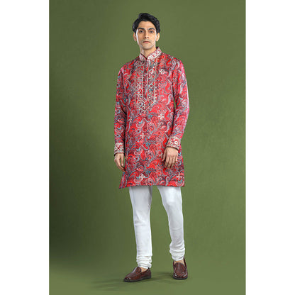 CHAR CHAAND Crimson Red Embroidered Kurta for Men