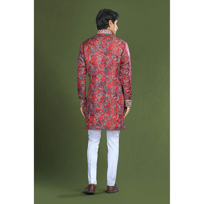 CHAR CHAAND Crimson Red Embroidered Kurta for Men