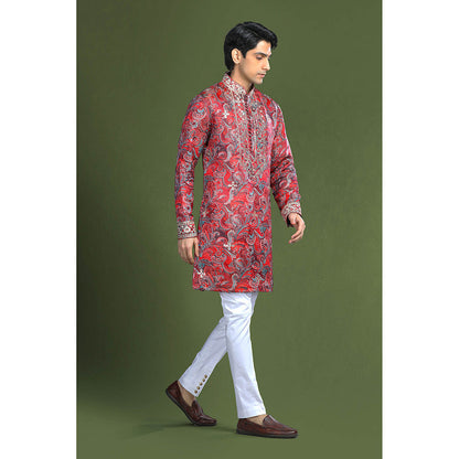 CHAR CHAAND Crimson Red Embroidered Kurta for Men