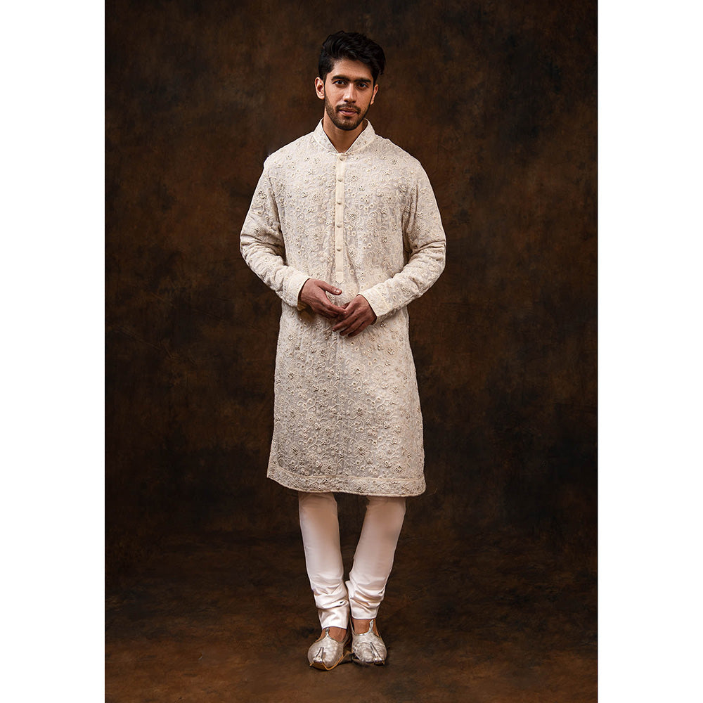 CHAR CHAAND White Blossom Embroidered Kurta for Men