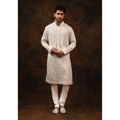 CHAR CHAAND White Blossom Embroidered Kurta for Men