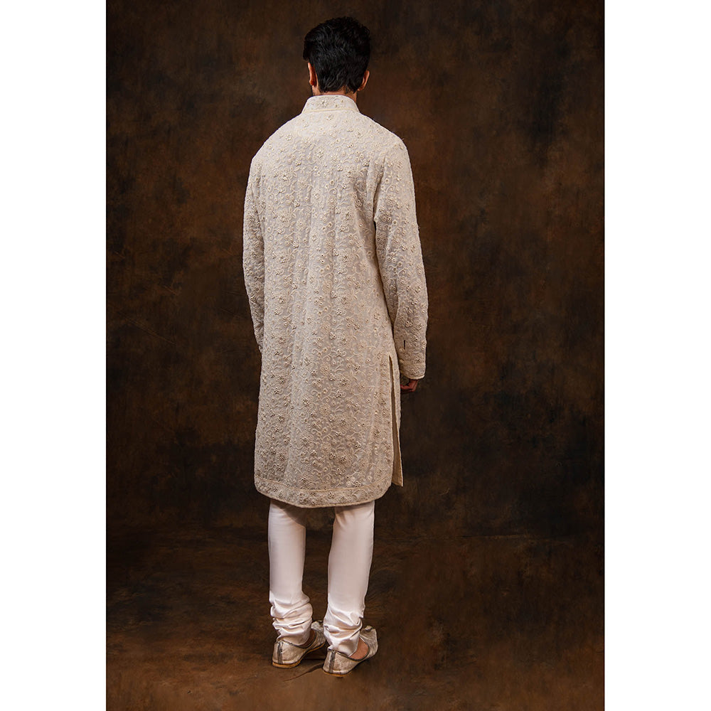 CHAR CHAAND White Blossom Embroidered Kurta for Men