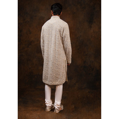 CHAR CHAAND White Blossom Embroidered Kurta for Men