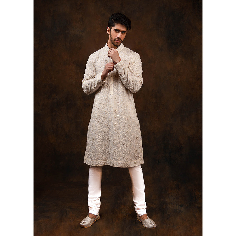 CHAR CHAAND White Blossom Embroidered Kurta for Men