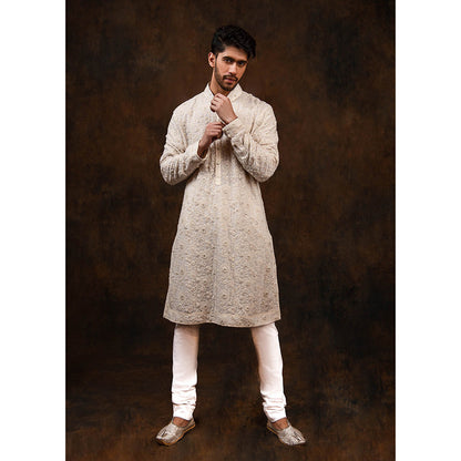 CHAR CHAAND White Blossom Embroidered Kurta for Men