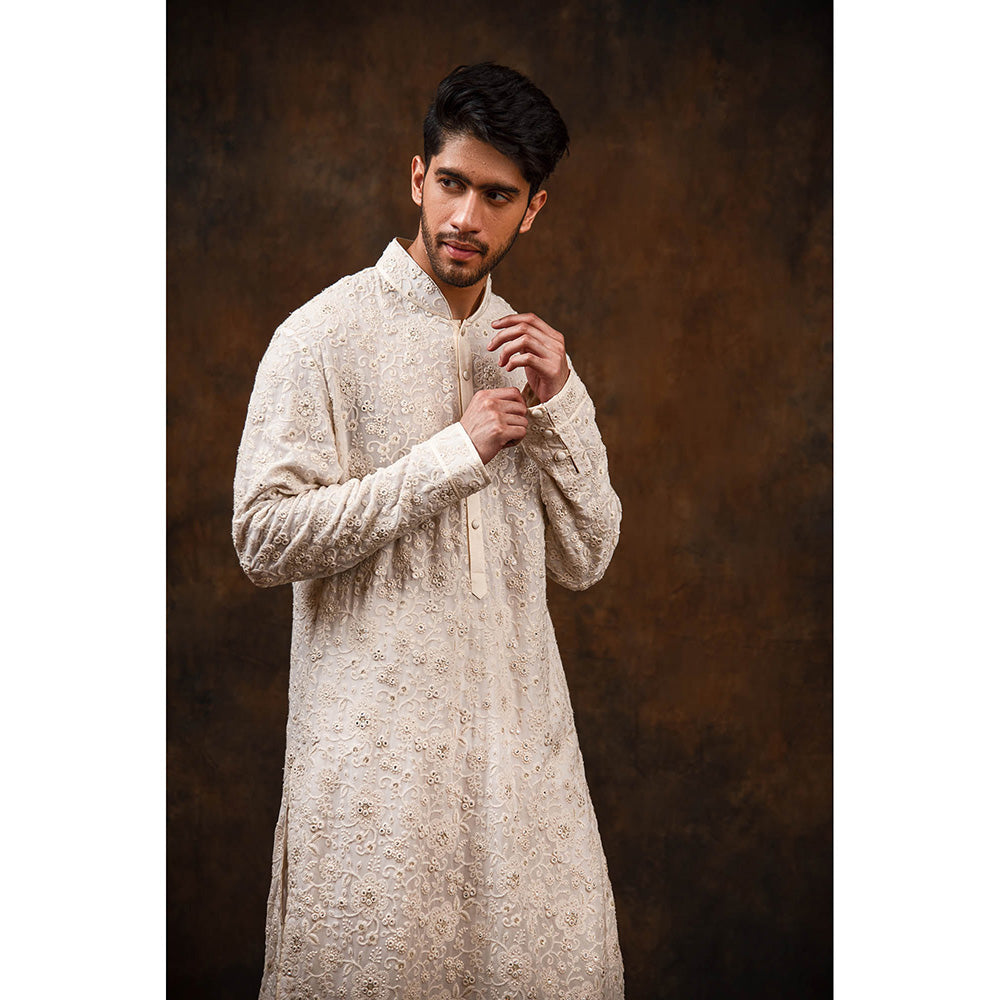 CHAR CHAAND White Blossom Embroidered Kurta for Men