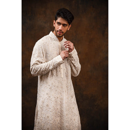 CHAR CHAAND White Blossom Embroidered Kurta for Men