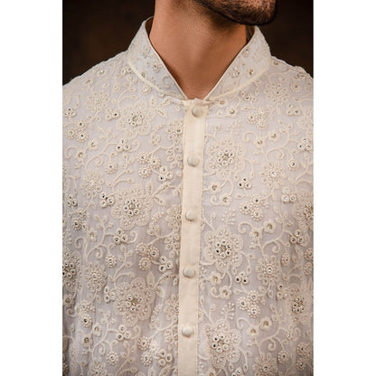 CHAR CHAAND White Blossom Embroidered Kurta for Men