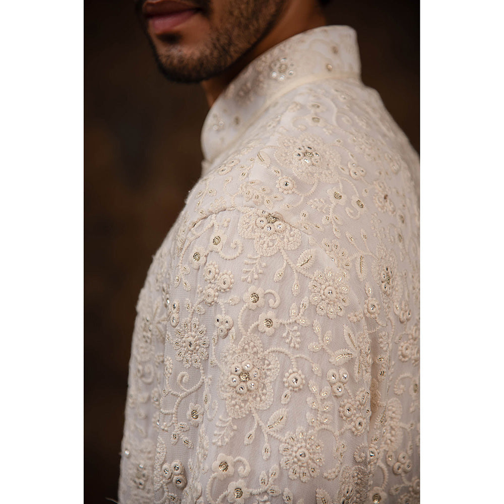 CHAR CHAAND White Blossom Embroidered Kurta for Men