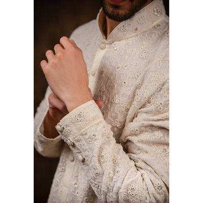 CHAR CHAAND White Blossom Embroidered Kurta for Men