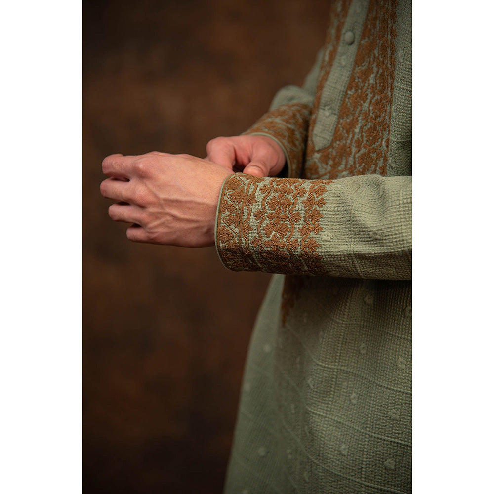 CHAR CHAAND Granite Green Elegance Embroidered Kurta for Men
