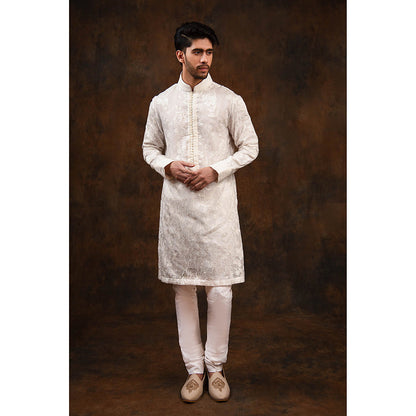 CHAR CHAAND White Floral Silk Kurta