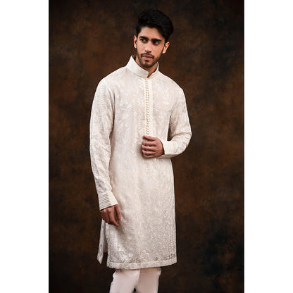 CHAR CHAAND White Floral Silk Kurta
